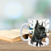 Gift-boxed pet photo coffee mug. Custom dog portrait ceramic tea mug. 3D tear-effect dog design on mug.